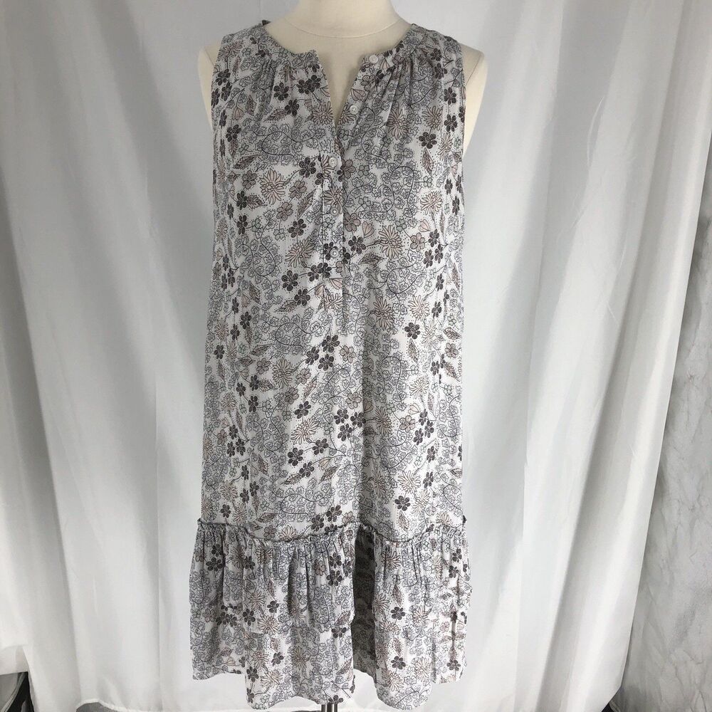 LOFT White Floral Shift Dress Sleeveless 1/4 Button Small